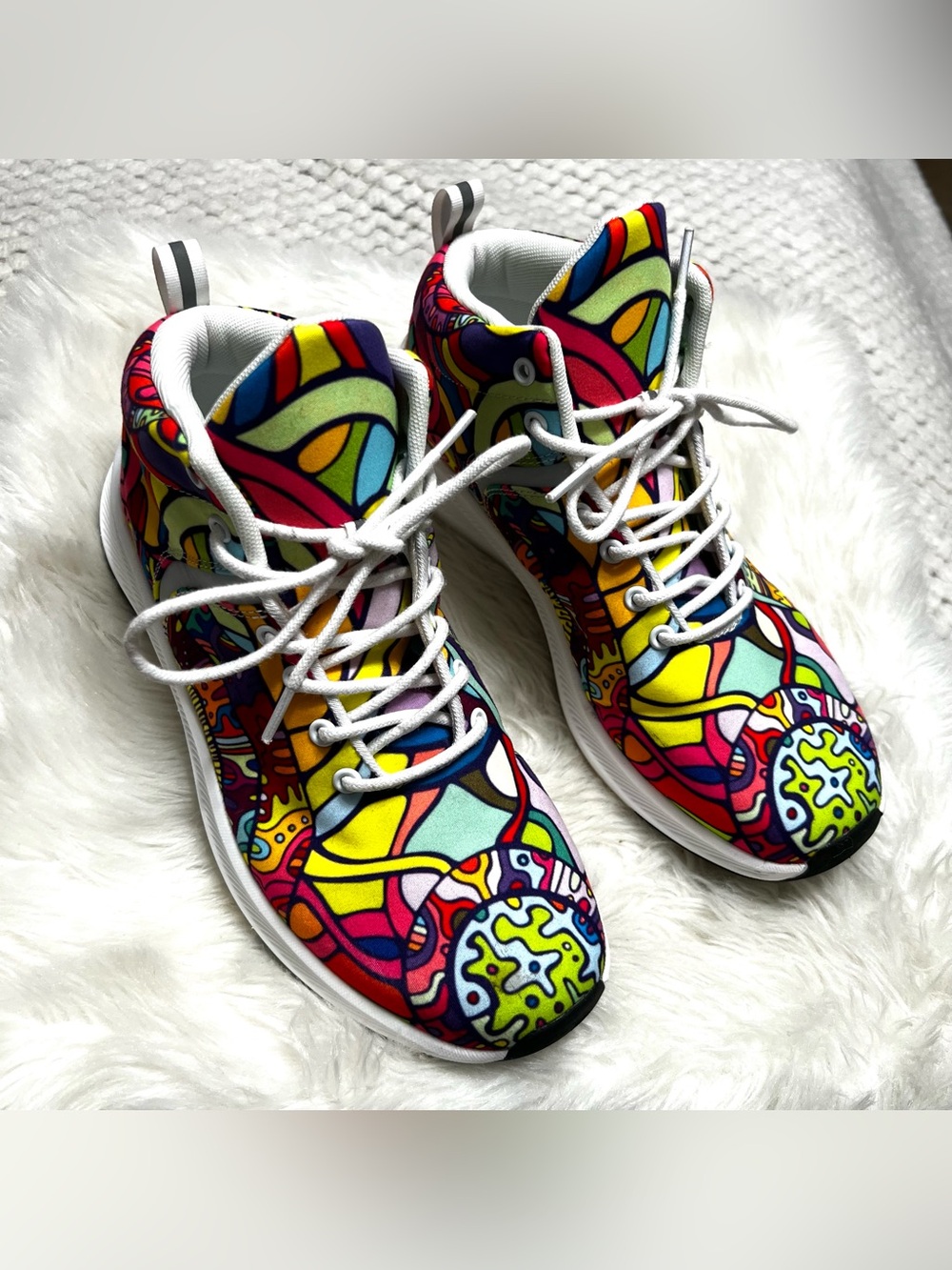 Colorful Hi Top Sneakers Shoes Abstract Boho Women’s Size 11.5 (Men’s 10)